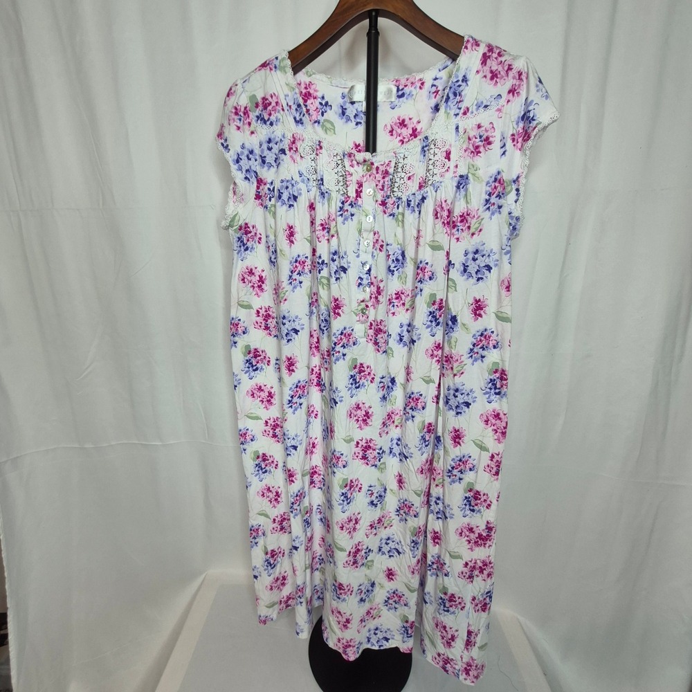 Eileen West Floral Pink Cotton Modal Traditional Nightgown Cottagecore Prairie M